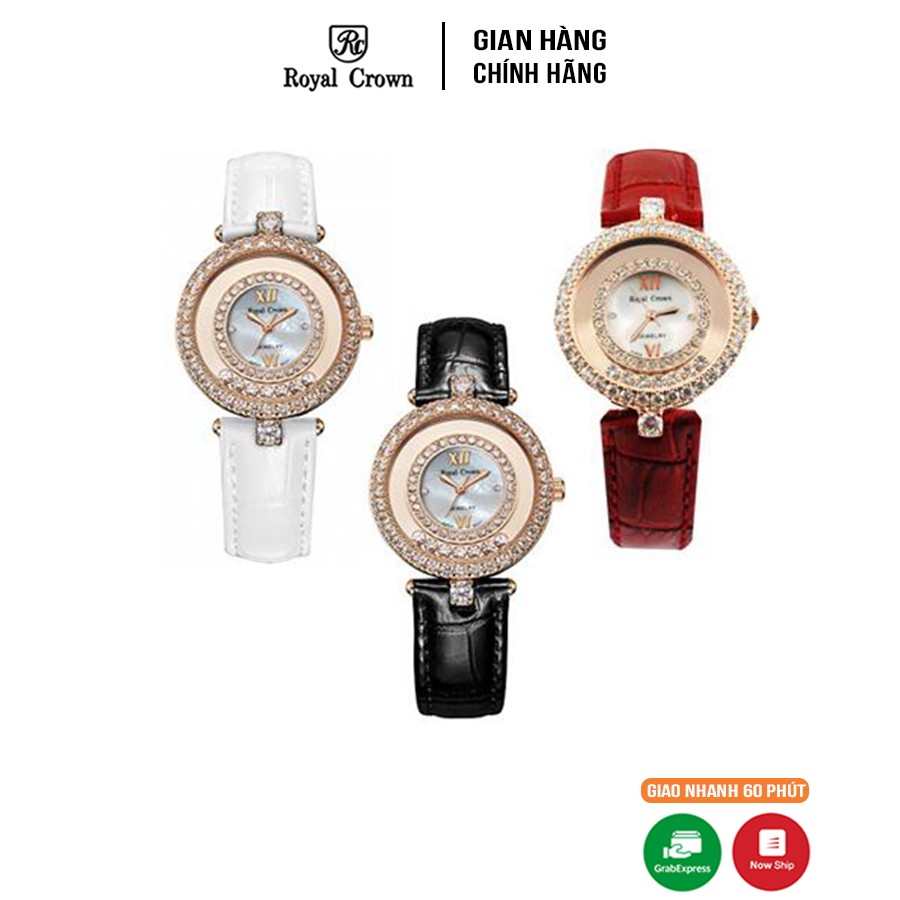 Đồng hồ nữ Chính Hãng RoyalCrown 3628ST-RG dây da vỏ vàng hồng các màu