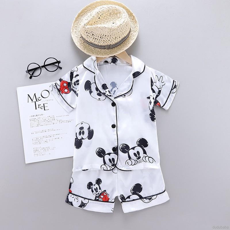Set Đồ Ngủ Ngắn Tay In Họa Tiết Chuột Mickey Dễ Thương Dành Cho Bé Trai 1-6 Tuổi