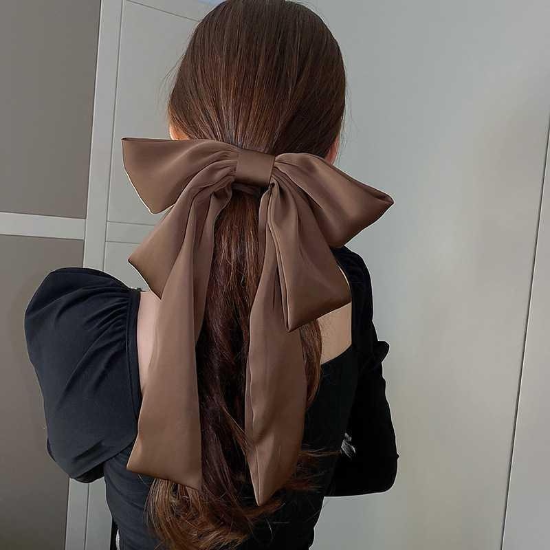 Kẹp Tóc Đính Nơ Cỡ Lớn Màu Cà Phê Kiểu Pháp Tinh Tế Thời Trang Mùa Xuân