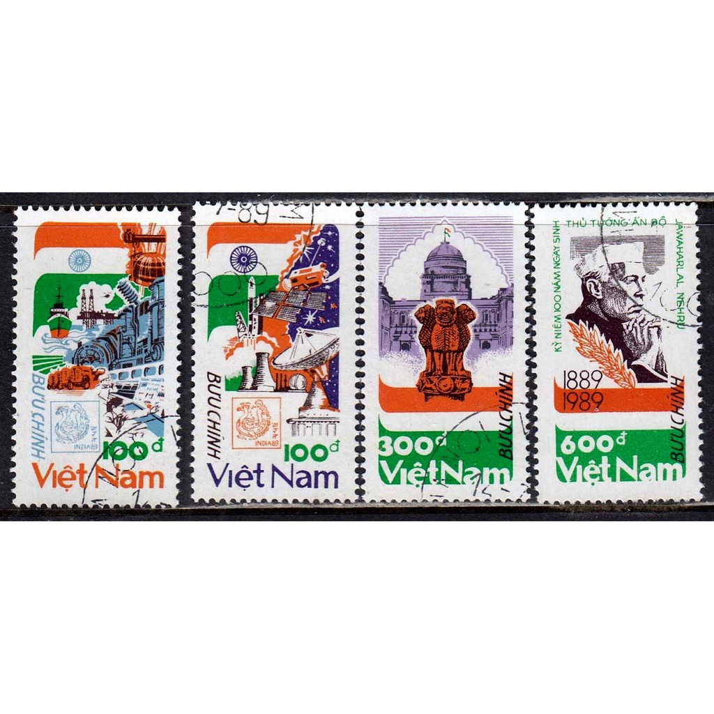 Tem sưu tập MS 561 Tem CTO Việt Nam Kỷ niệm 100 năm năm sinh Jawaharlal Nehru 1989 ( 4 tem )