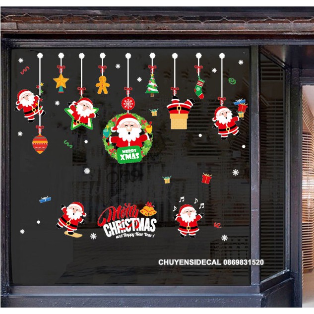 Decal trang trí tường Noel - Rèm Dây Ông già Noel ĐỎ