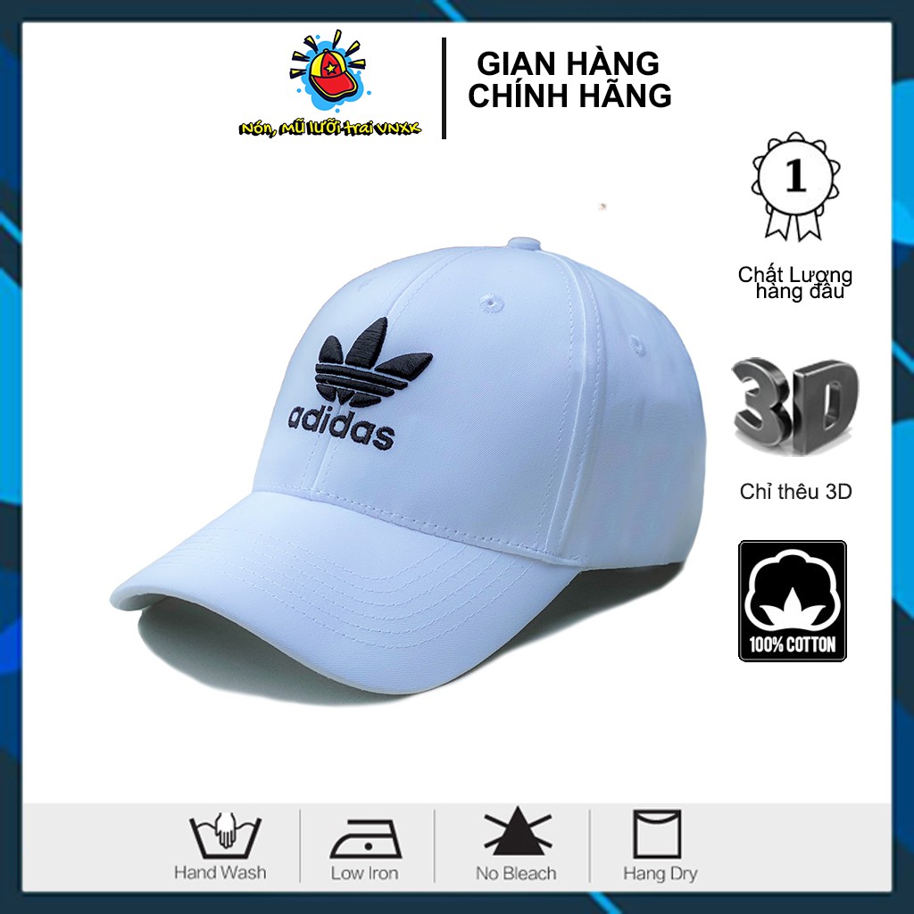 Nón kết Mũ lưỡi trai Adidas trắng logo thêu đen dành cho nam nữ Free size - Full hộp