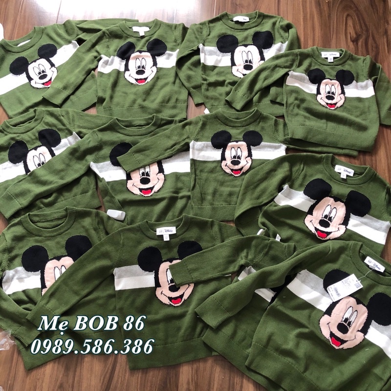 Áo Len Bé Trai Mickey Xanh Lá dư xịn 1-5Y