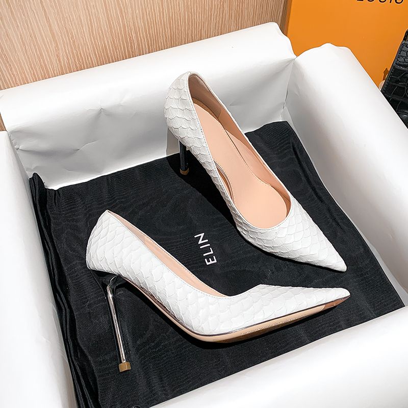Giày Cao Gót Mũi Nhọn Màu Trắng Cao Cấp Thời Trang