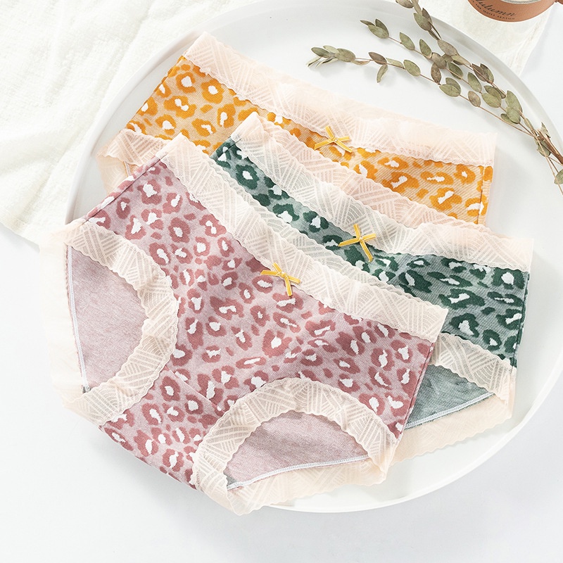 Quần lót nữ Cotton họa tiết da báo Wexuu, phối viền ren nhiều màu QC08