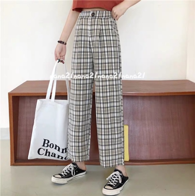 Quần culottes kẻ caro