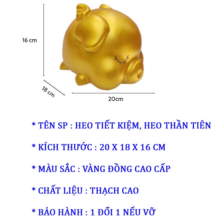 Lợn đất cánh tiên tiết kiệm tiền, heo đất thạch cao màu vàng