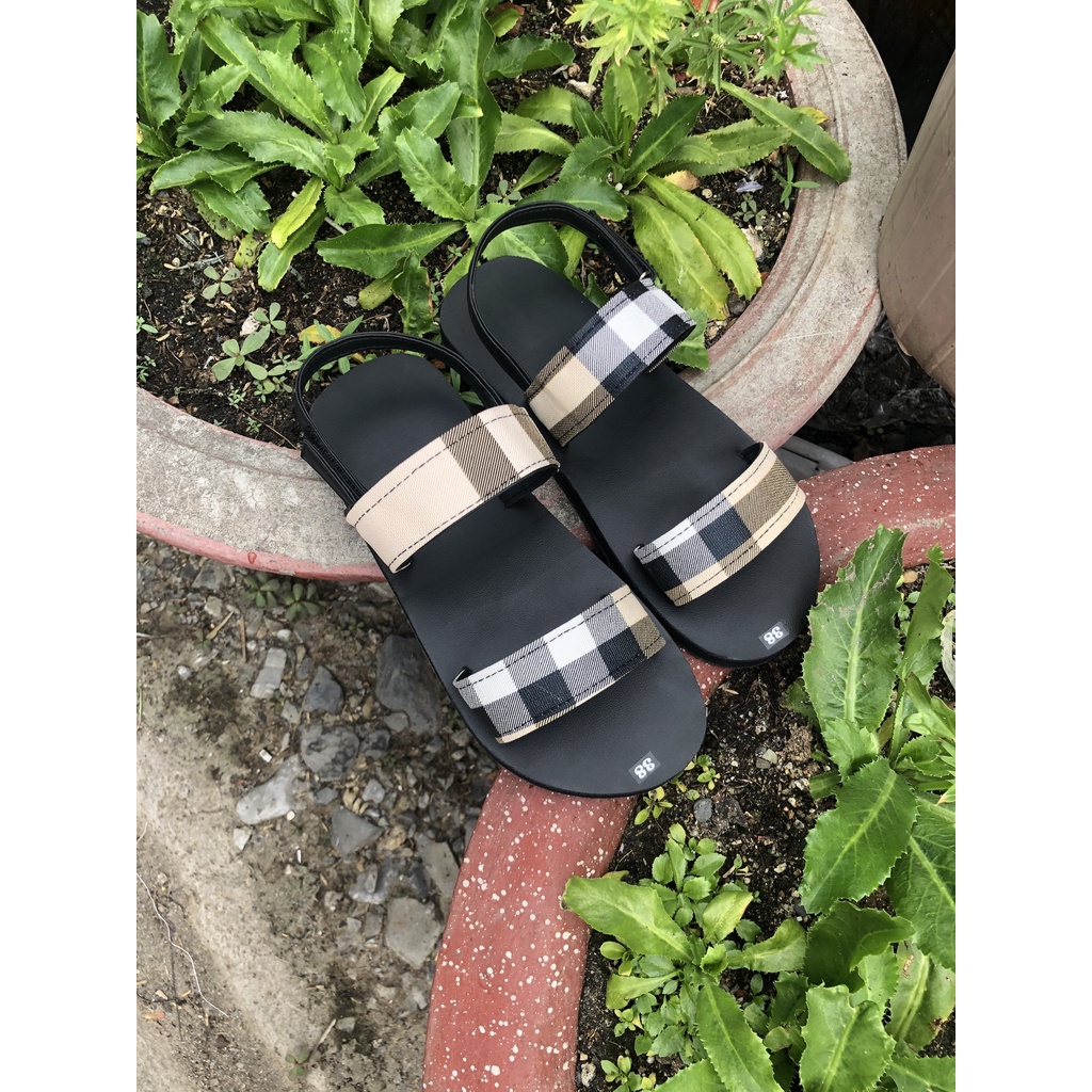 xăng đan nam nữ sandal đồng nai đế đen quai sọc ca rô vàng lót đen size từ 35 nữ đến 42 nam