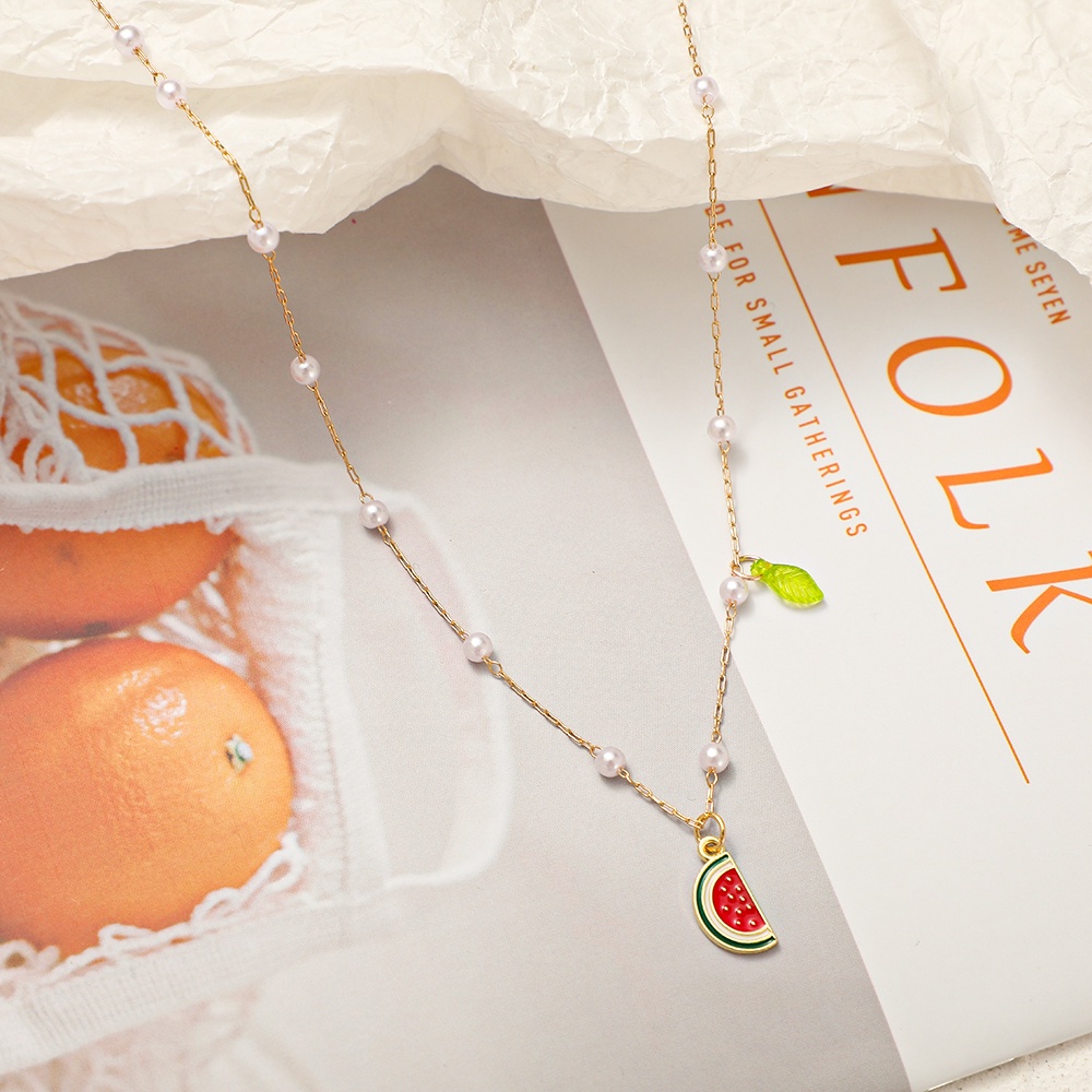 Dây Chuyền Mặt Hình Trái Cây Đính Ngọc Trai Nhân Tạo Phong Cách Hàn Quốc Thời Trang Cho Nữ