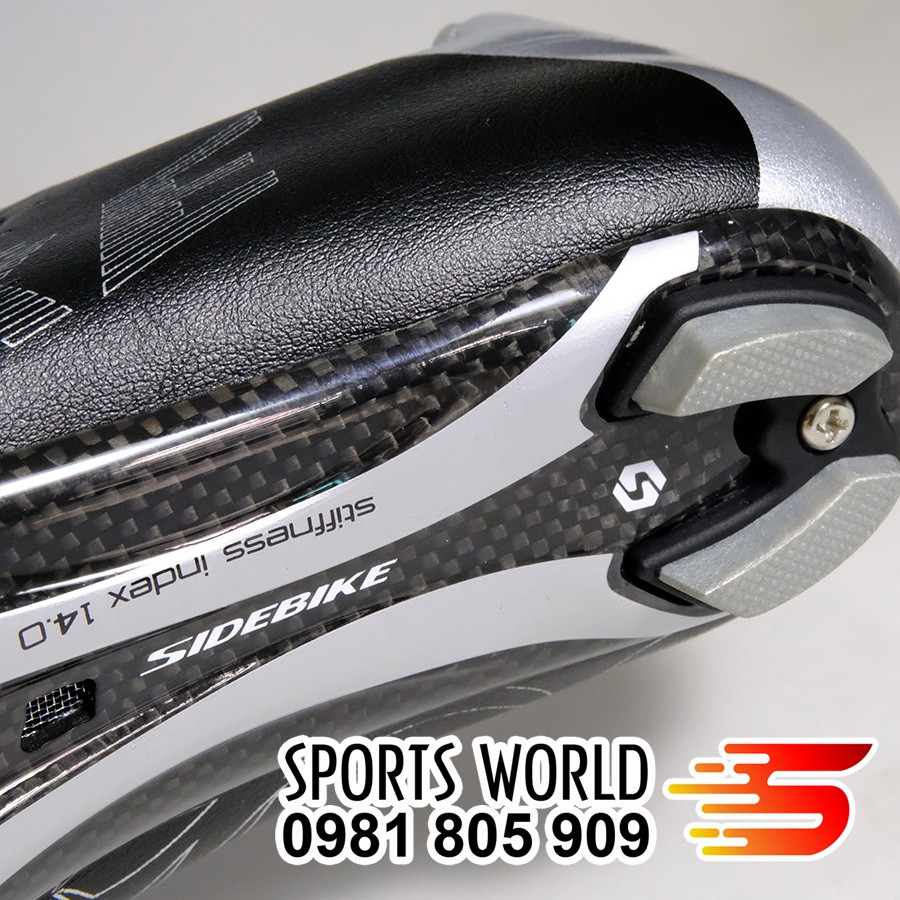 Giày can đạp xe, đế CARBON, 2 khóa vặn, dòng Road - SIDEBIKE SD-002-Bạc