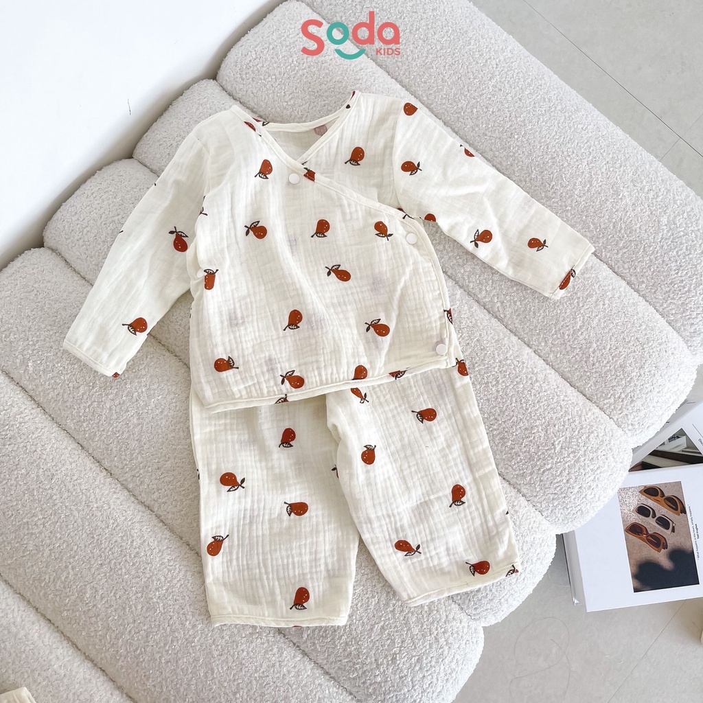 Bộ pijama cho bé SODA KIDS thiết kế vạt chéo vải xô Muslin phong cách Hàn Quốc
