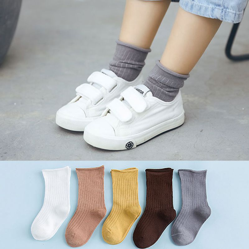 Set 5 đôi tất cotton mỏng màu trơn thời trang cho bé từ 1 - 12 tuổi