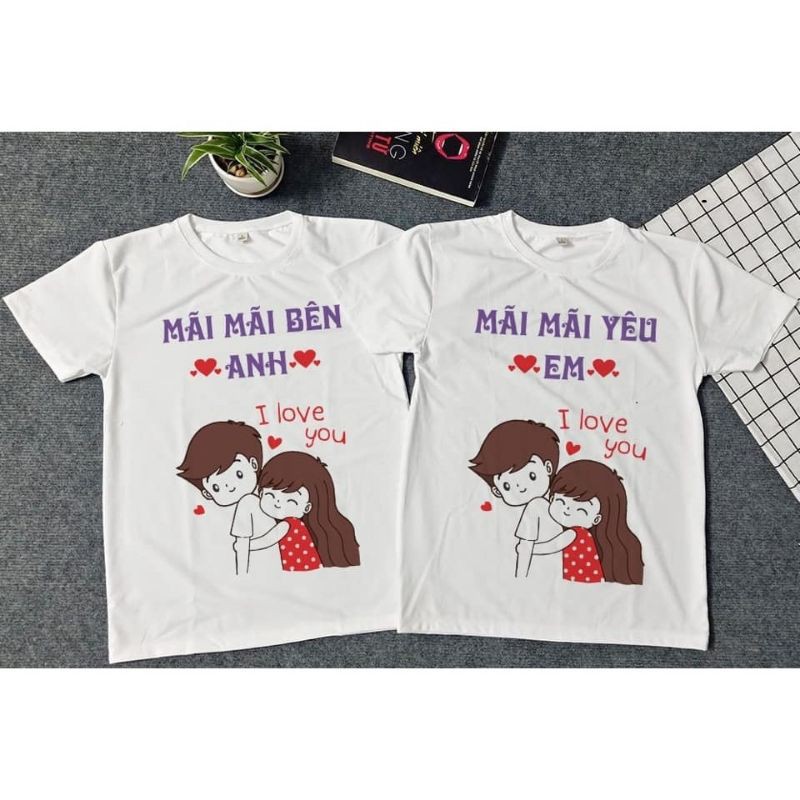 Combo 2 áo cộc tay Mãi mãi bên anh-Mãi mãi yêu em vải đẹp hình in rõ nét.Áo đôi nam nữ tình yêu đẹp giá rẻ.