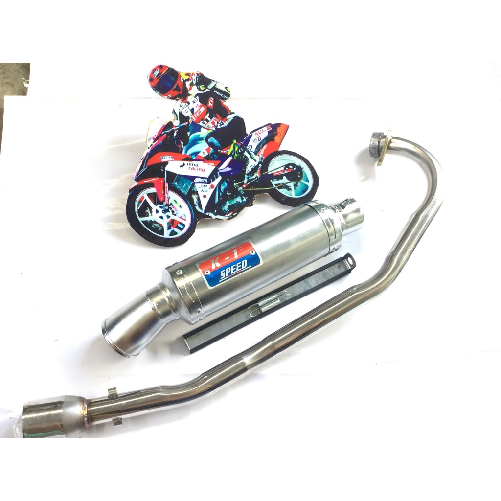 Pô k1 trắng full cổ inox thẳng găn cho nhiều loại xe