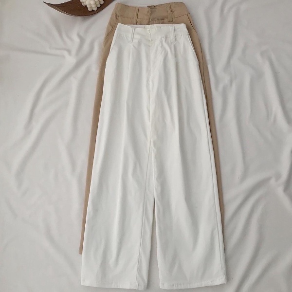 Quần Kaki Nữ Ống Rộng JEMCLOSET Màu Trắng Be Dáng Suông Thiết Kế Basic Lên Form Siêu Hack Dáng LYEN  2730