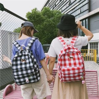 BALO KẺ CARO CHARM THÊU HÌNH CÚN SHIBA