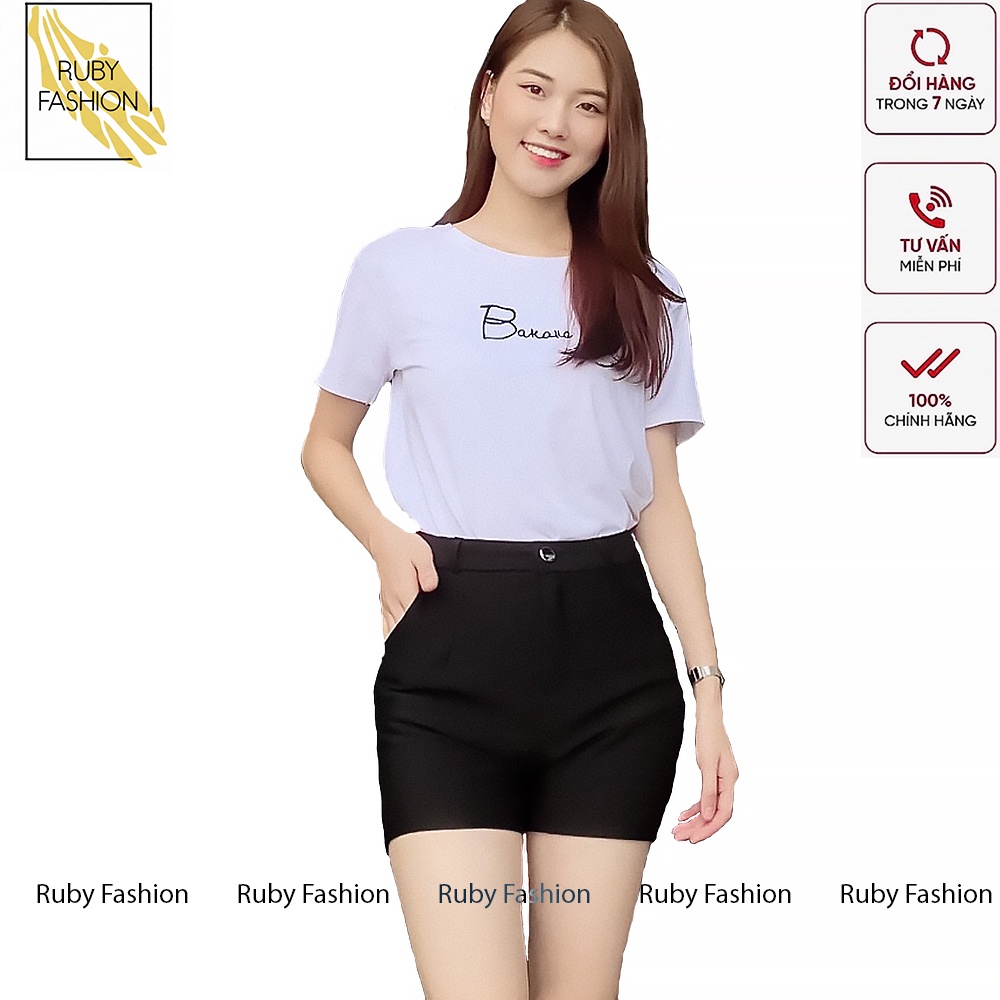 Quần short nữ Ruby Fashion cạp cao chất vải Umi Hàn cao cấp co giãn tốt tôn dáng