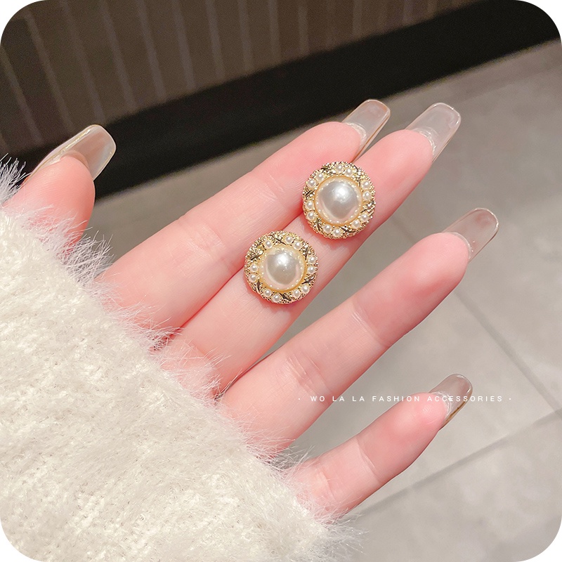 Khuyên Tai Hợp Kim Đính Ngọc Trai Tròn Thời Trang