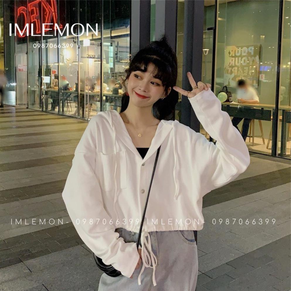 Áo Khoác Croptop Nữ Có Nón SIMPLE Thun Trơn Form Rộng Tay Dài ( Mix Được 2 Kiểu - Có Nón) ་