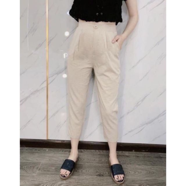 Quần baggy vải đũi khoá giả kiểu mới mặc siêu mát