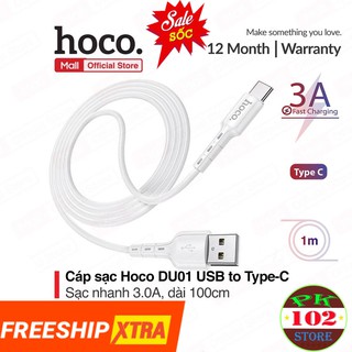 Dây sạc-cáp sạc nhanh và truyền dữ liệu hoco du01 type-c bọc nhựa pvc chống rối -bảo hành 12 tháng
