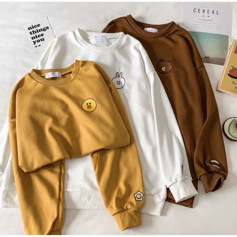 Áo sweater 💖FreeShip💖 Áo nỉ GẤU THỎ VỊT thêu hình ulzzang unisex