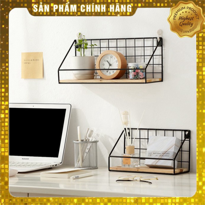 htt6 Kệ Sắt Đáy Gỗ ,Kệ Trang Trí Nhà Cửa ,Decor Phòng, Giá Để Đồ Treo Tường  Đa Năng Tặng Kèm Đinh 4 Chân+Miếng Dán Tườn