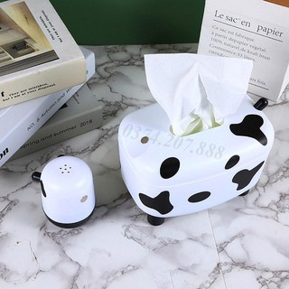 Hộp đựng giấy ăn,khăn giấy, tăm DIY 2in1 cao cấp kiểu bò sữa dễ thương-GD228