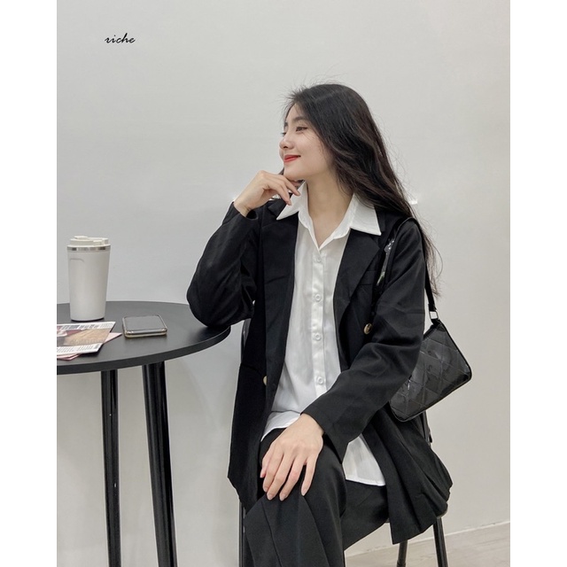 Blazer dài tay đen trơn - 1 lớp