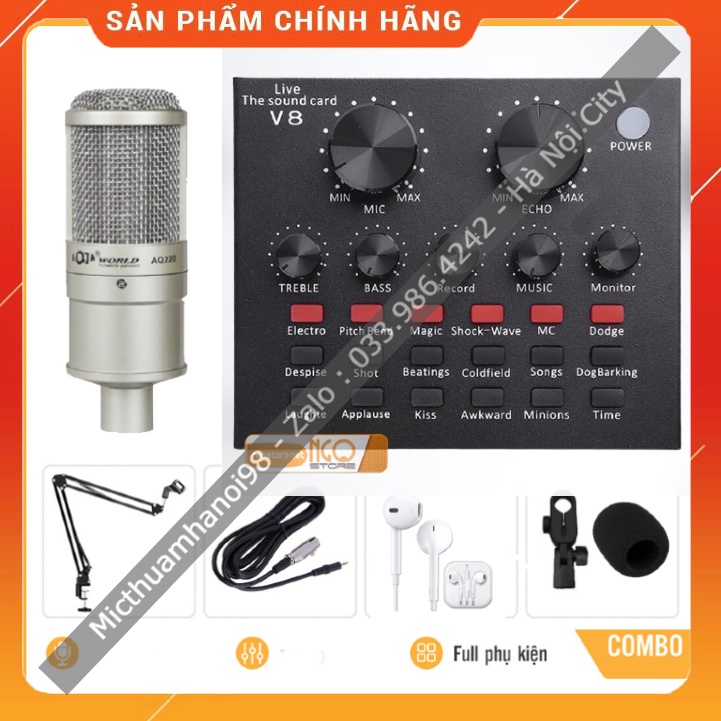 Trọn Bộ Sound Card V8 Mic AQ220 Hàng Loại 1 . Âm Thanh Cực Hay , Livestream Bigo , Facebook , Tik Tok