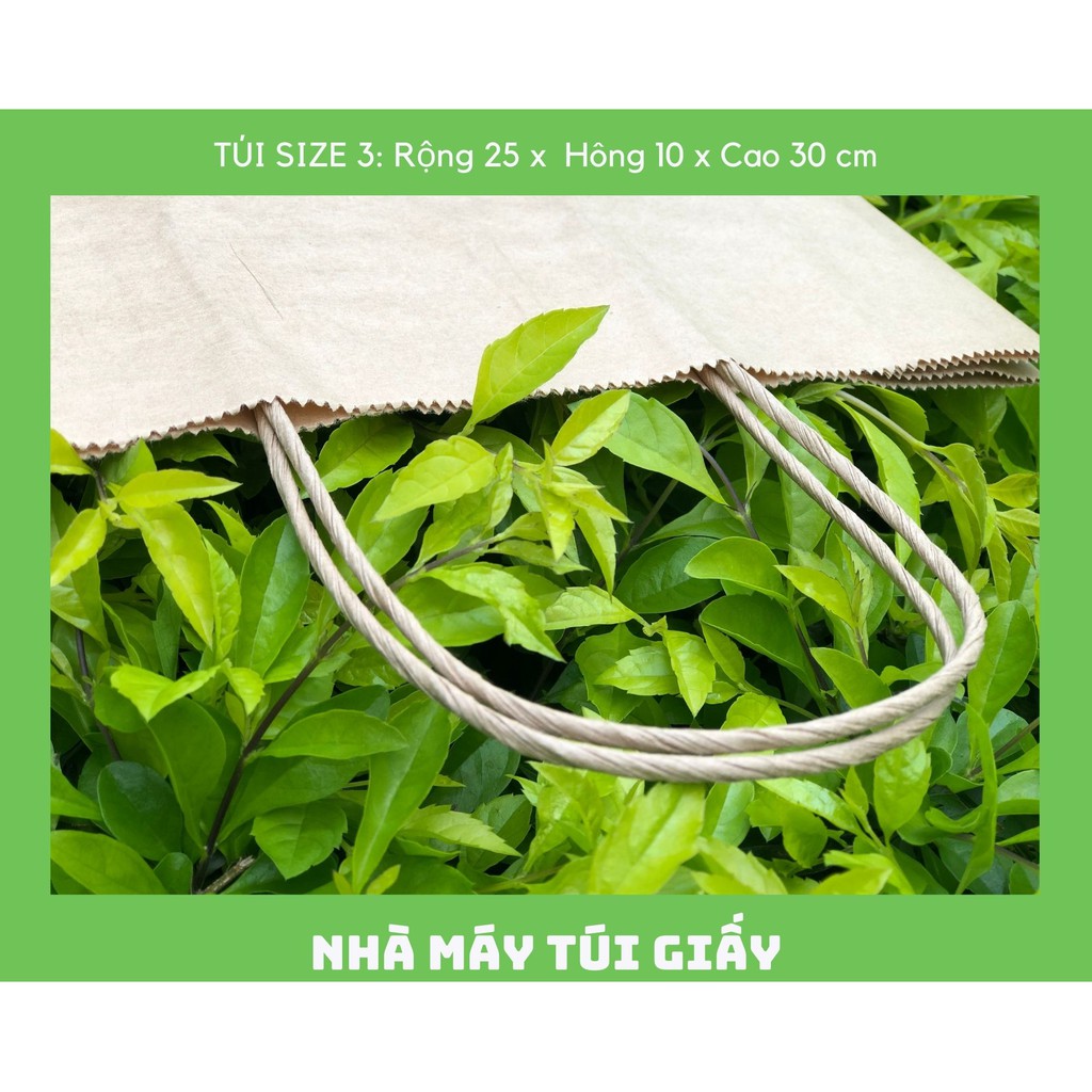 100 Chiếc TÚI GIẤY XI MĂNG KRAFT MÀU NÂU Size 3: 25x10x30 cm CÓ QUAI