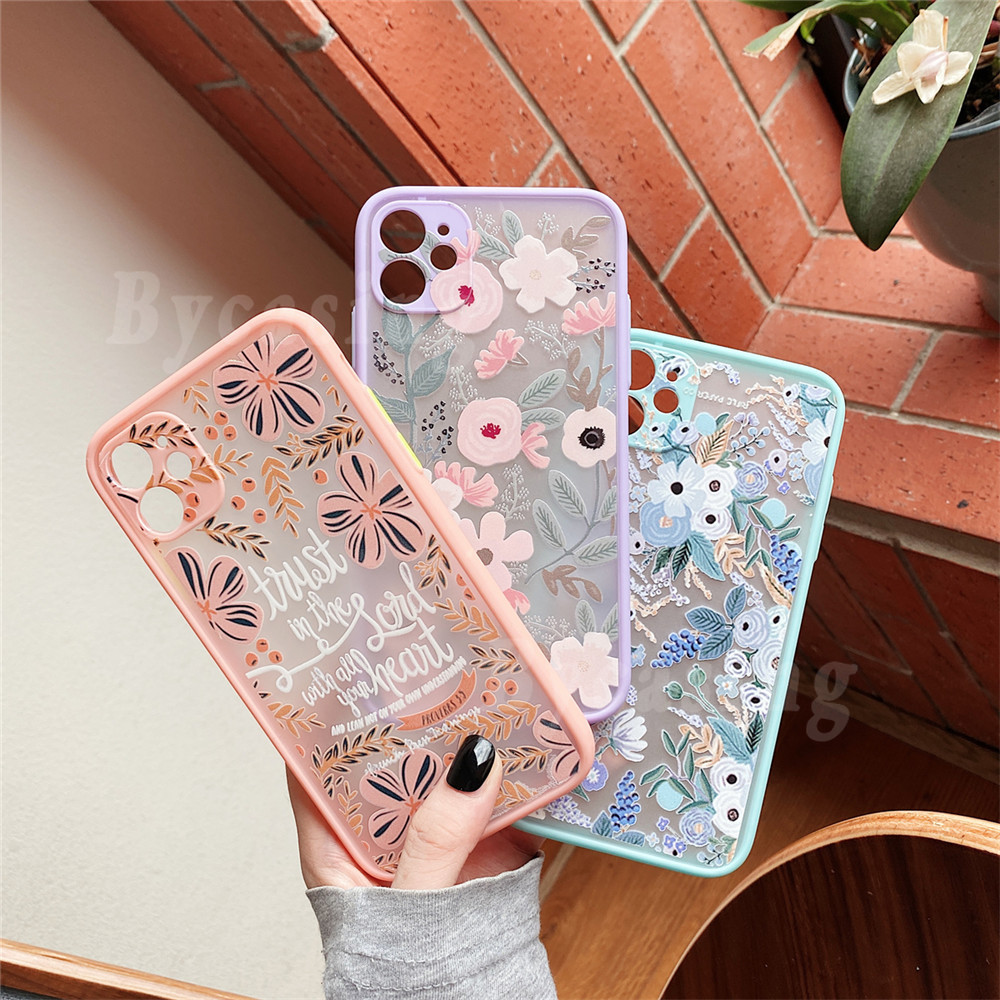 Fashion Casing Realme C25 Realme 8 Pro 5i 6i Realme7 Pro Realme C15 C17 C12 C11 C3 C2 XT Reno 5 Reno4 Reno3 Reno2F Floral Fresh Flower Shockproof Slicone Frame Hard Phone Case IYA