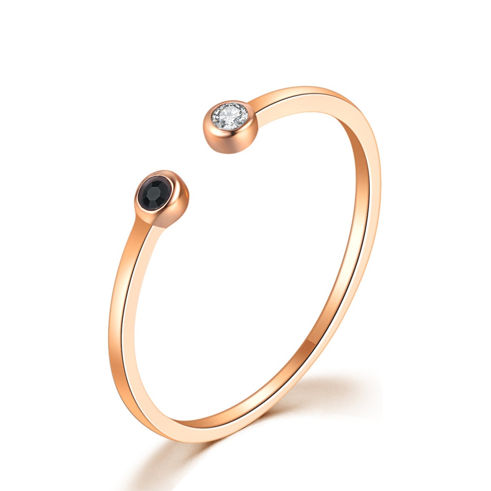 Nhẫn hở đính đá Zircon trắng đen thiết kế đơn giản cho nữ