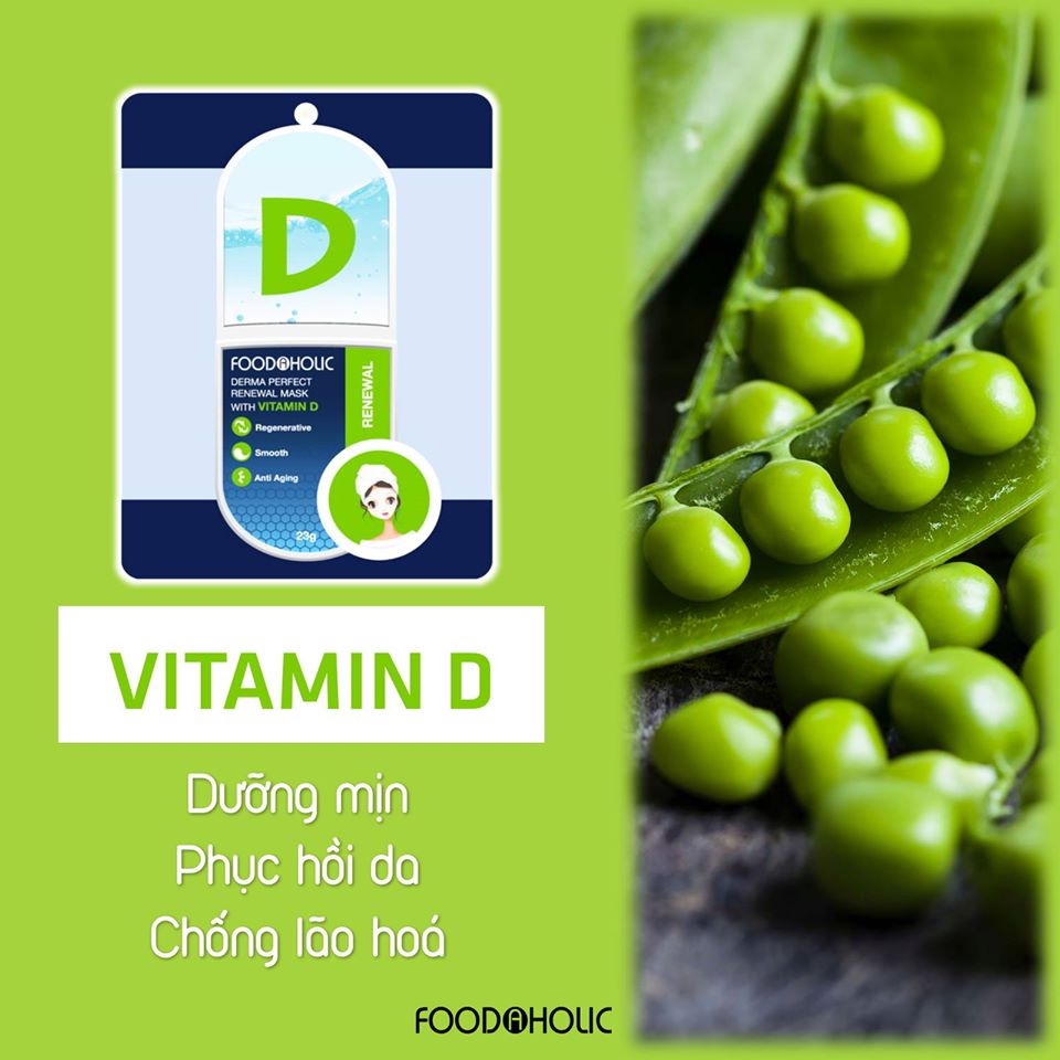 Hộp 10 Mặt Nạ Tái Tạo Và Phục Hồi Căng Khỏe Da Chiết Xuất Vitamin D Foodaholic Derma Perfect Renewal Mask 23g x 10
