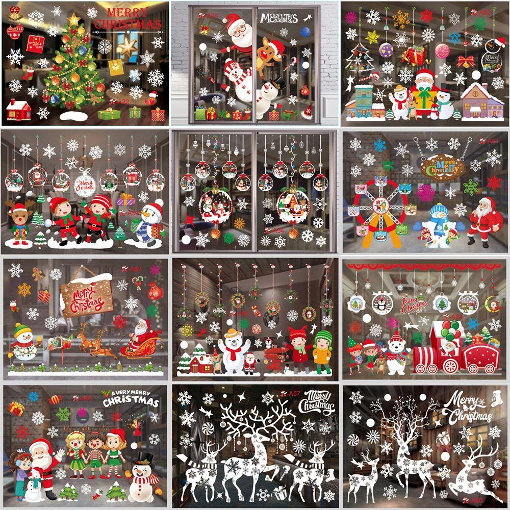 LET Miếng Dán Trang Trí Cửa Kính Họa Tiết Giáng Sinh Sáng Tạo Tháo Rời Được Tiện Lợi