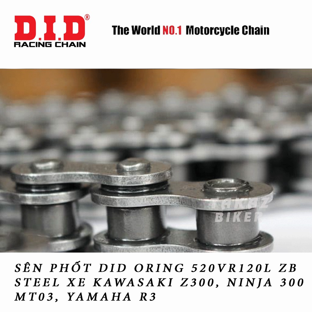 Sên phốt DID Oring 520VR 120ZB Steel dùng cho xe Kawasaki Z300, Ninja 300, MT03, Yamaha R3