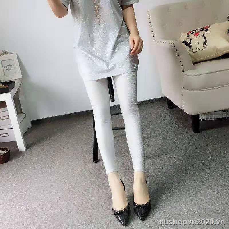 Quần legging dài bằng lụa mỏng sáng màu thời trang xuân hè cho nữ