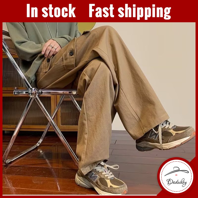 DaDuHey American Retro Autumn Multi-Pocket Elastic Waist Overalls Men and Women Oversize Baggy Straight Pants