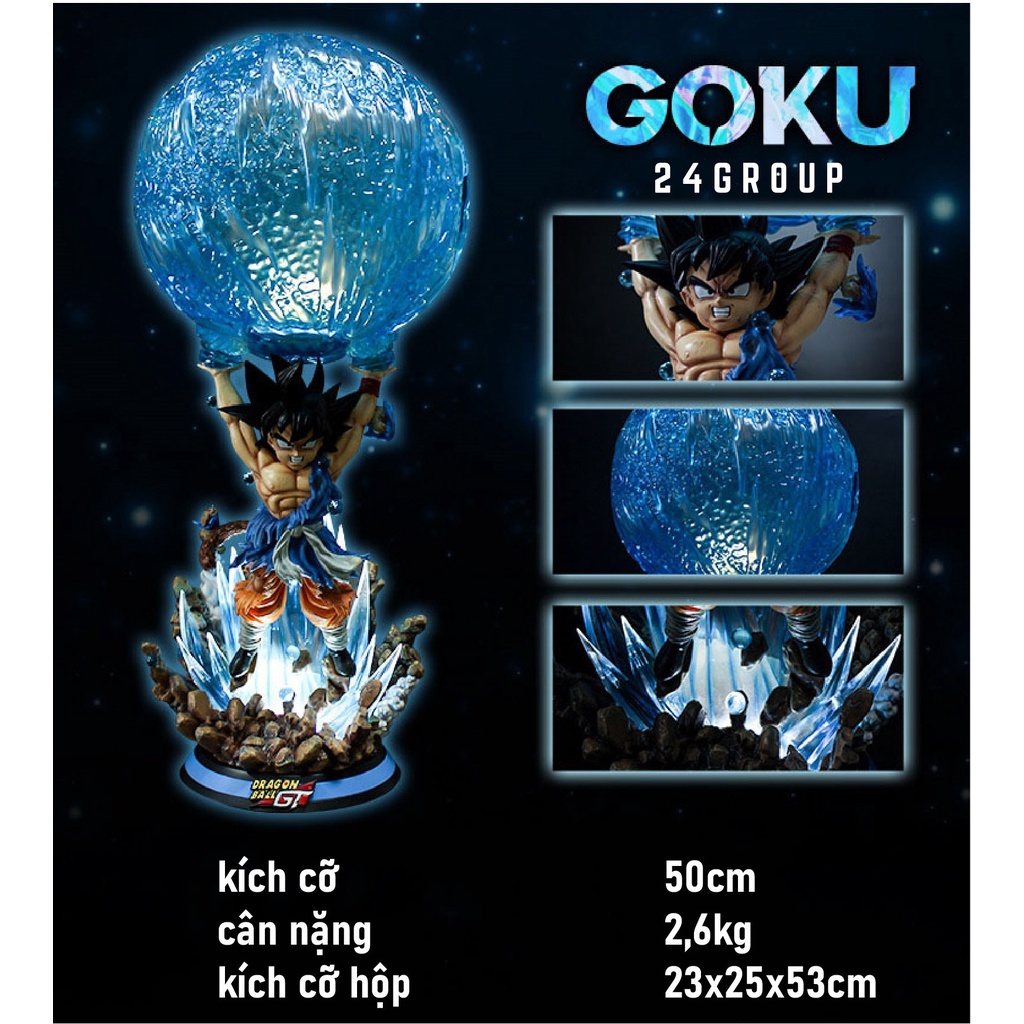 Tượng Mô hình Son Goku songoku quả cầu huỷ diệt Genki Dama spirit ball Super Saiyan Có Đèn Led Cao 47cm figure GT dragon