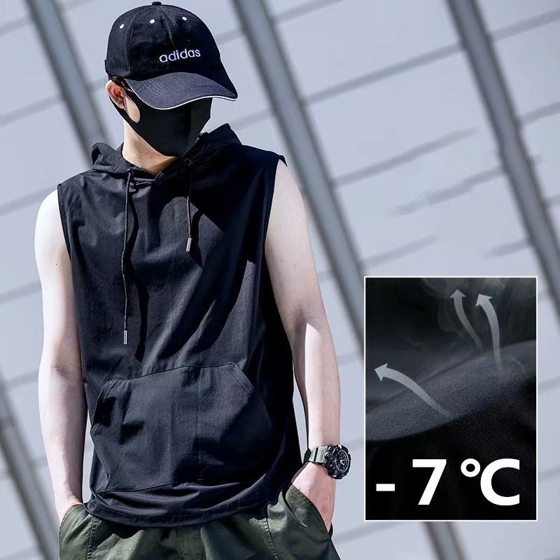 Áo thun thể thao sát nách có mũ trùm đầu vải nhanh khô năng động cá tính dành cho nam