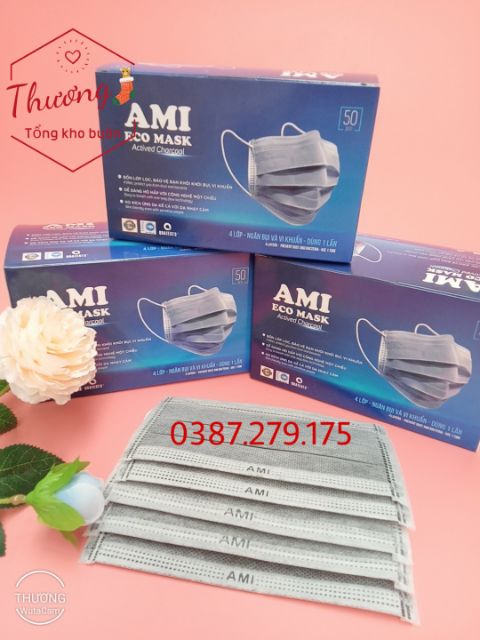 Combo 6 hộp Khẩu Trang Than Hoạt Tính 4 lớp AMI ( 50 chiếc 1 hộp)