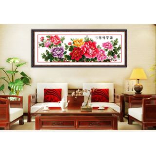 Tranh thêu chữ thập hoa mẫu đơn tuyệt đẹp kt 158*54cm