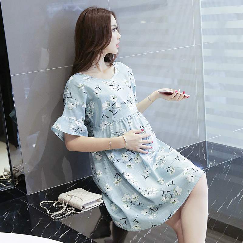 💗 Đầm Bầu Dáng Babydoll Họa Tiết Hoa Lá Siêu Xinh | BigBuy360 - bigbuy360.vn