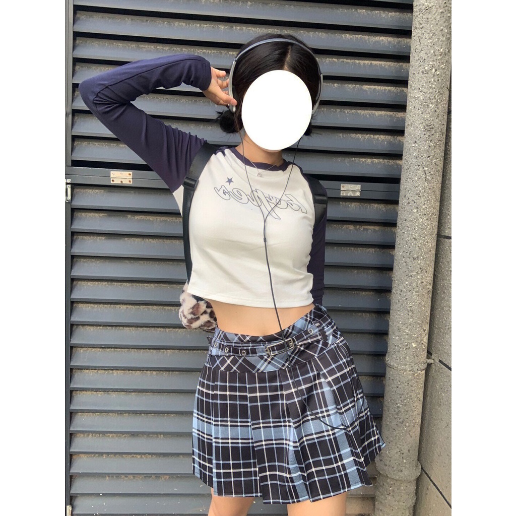 Áo Thun Tay Dài Raglan Màu Sắc Tương Phản Phong Cách Thời Trang Mùa Thu Mới Dành Cho Nữ