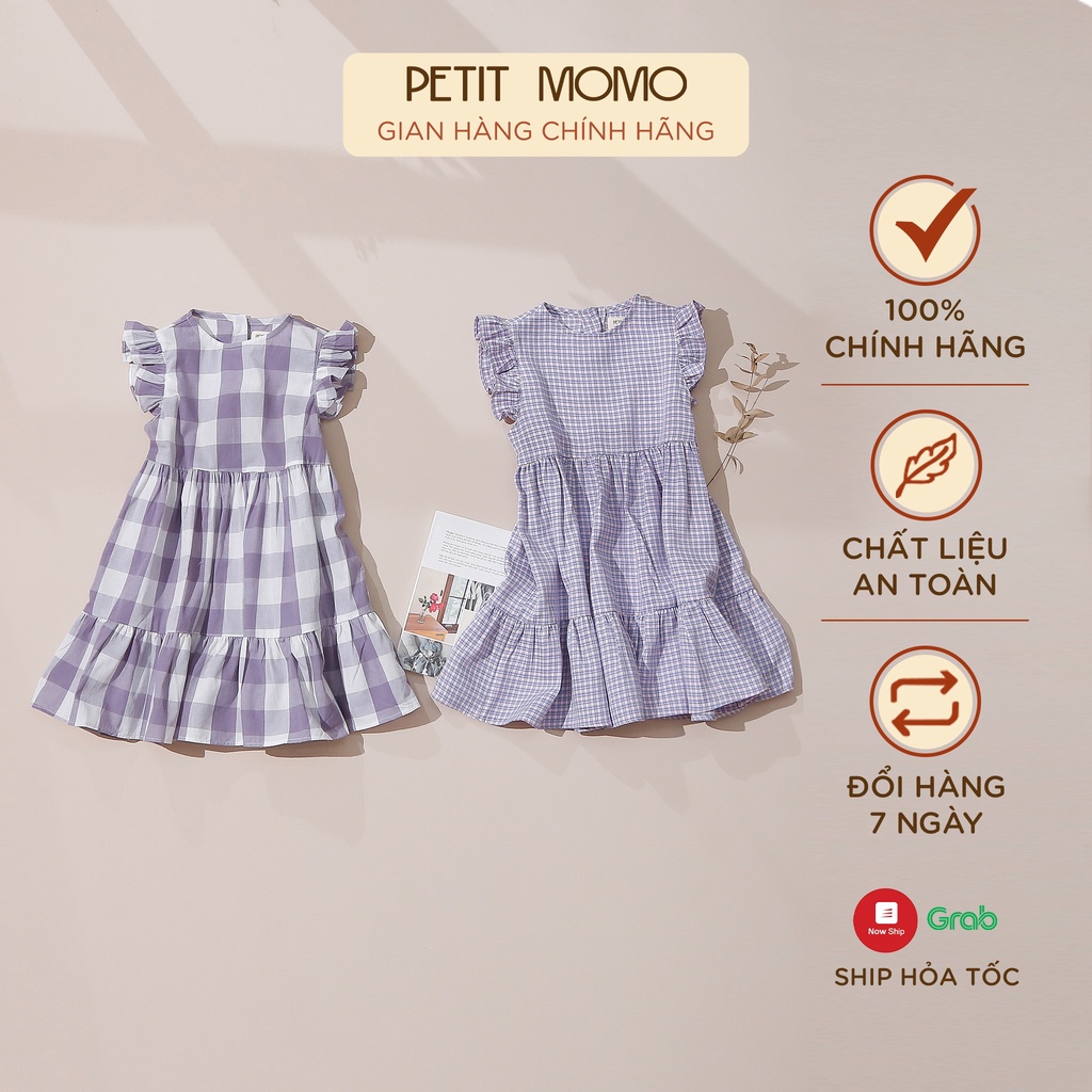 Váy Xòe Cho Bé Gái PETIT MOMO Chất Vải Cotton Thoáng Mát Thiết Kế 3 Tầng Tay Bèo Cổ Tròn Khuy Lưng H182