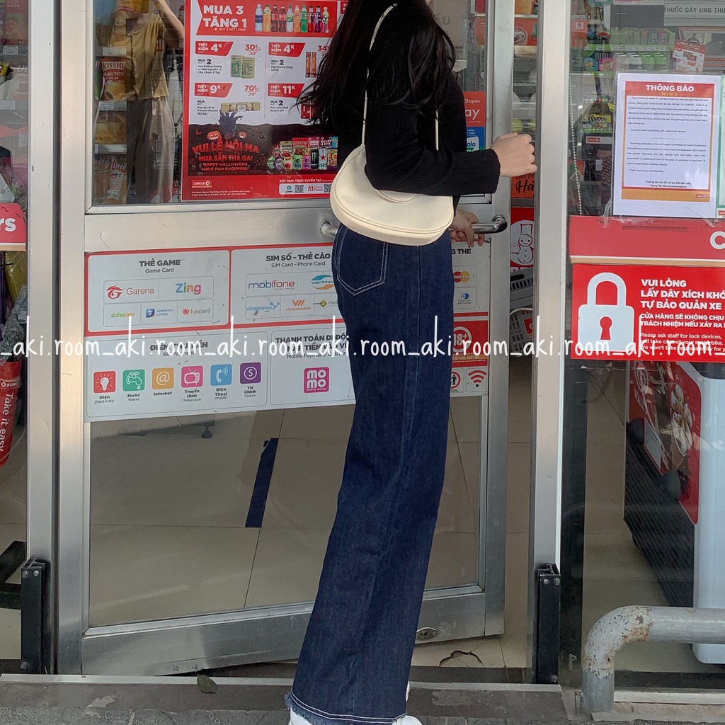 Quần jeans ống suông chỉ nổi tua rua gấu Fanegu 3990 (Xanh đậm)