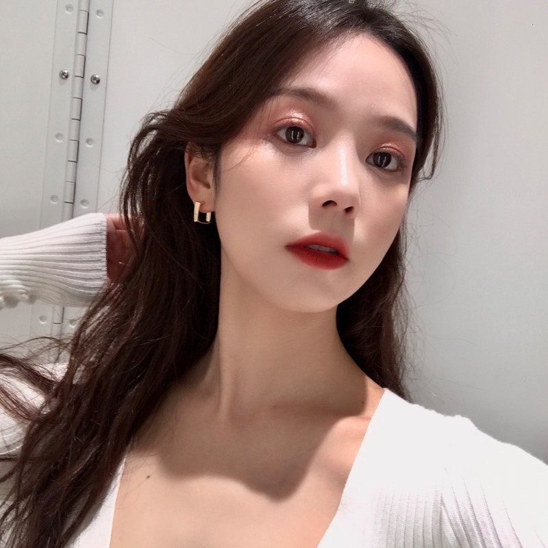 Khuyên tai kim loại dạng hình vuông độc đáo cá tính hợp thời trang A246