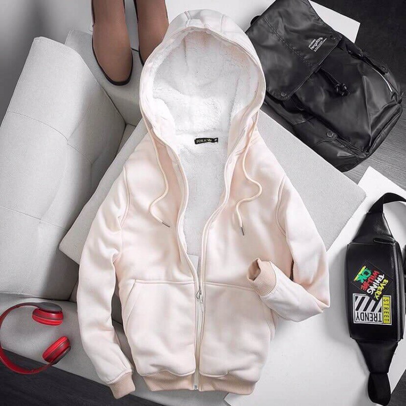 Áo khoác hoodie nam nữ lót lông cừu unisex đôi form rộng trơn có mũ đẹp chất nỉ phong cách trẻ trung Hàn Quốc