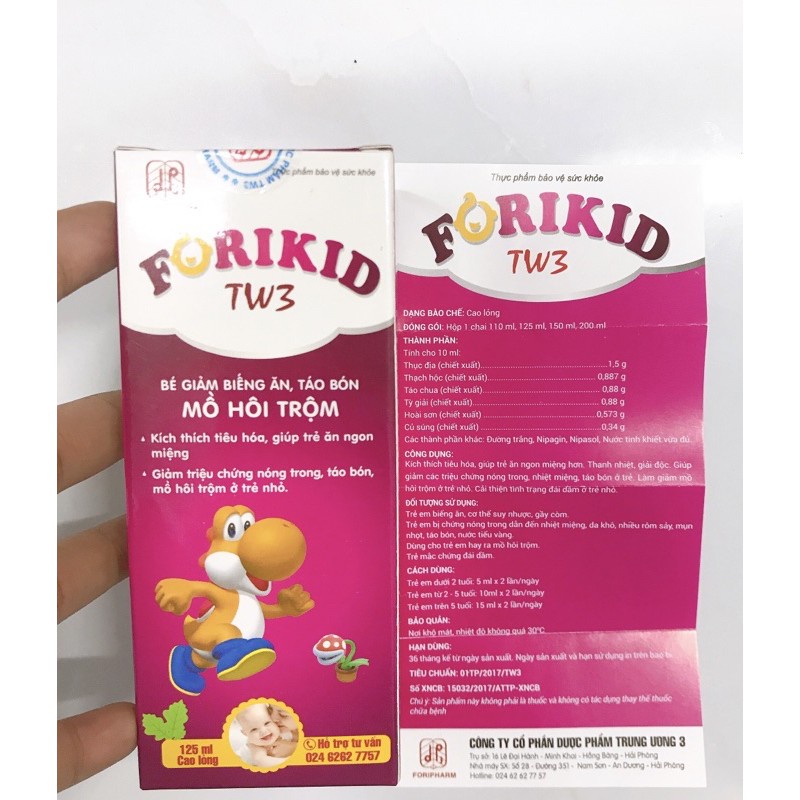 Forikid TW3 lọ 125ml - Hỗ trợ kích thích tiêu hóa. Giảm nóng trong, nhiệt miệng, táo bón, mồ hôi trộm,đái đầm ở trẻ nhỏ