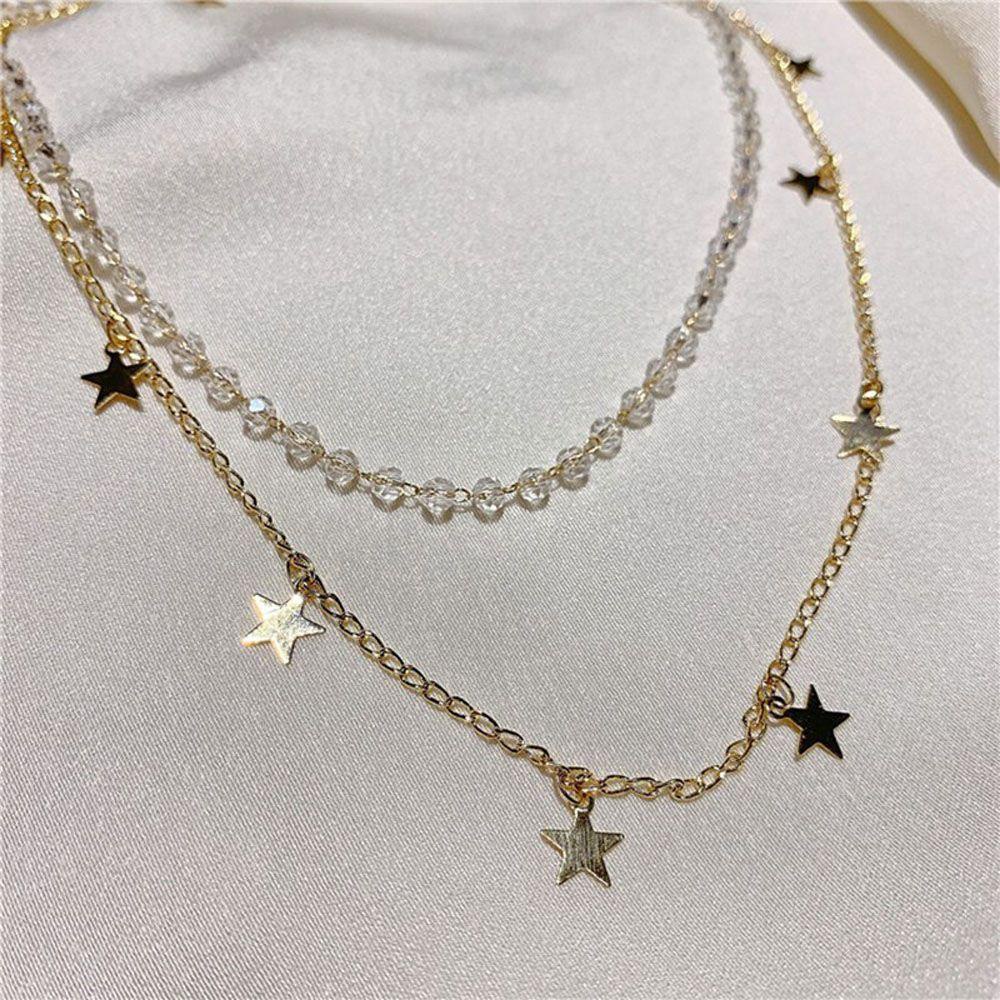 Vòng Cổ Choker Nhiều Lớp Xỏ Hạt Trong Suốt Thiết Kế Tối Giản MXGOODS